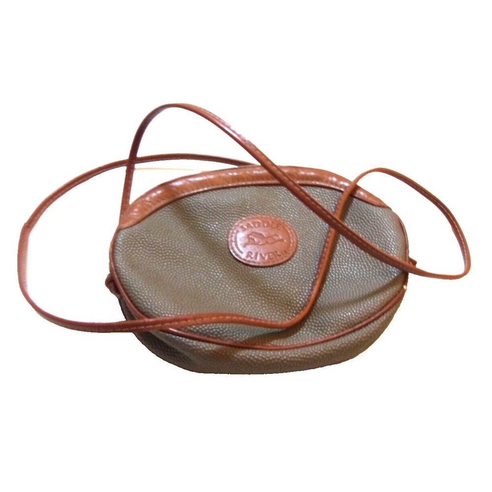 Saddle River Crossbody Oval Bag Olive Green Tan Pebbled Leather